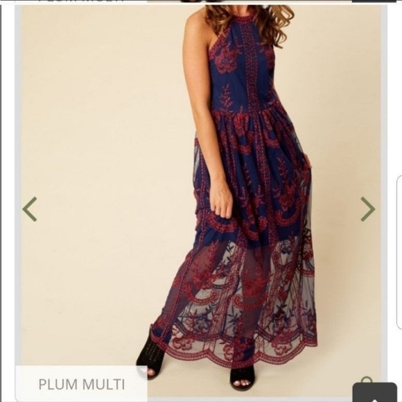 Altar'd State Plum Onawei Maxi Dress Womens Medium Lace Layered Sleeveless - Picture 1 of 9